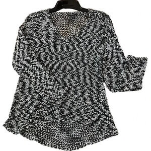 Eileen Fisher PP/PTP Open Knit Sweater Black White Gorgeous Unique Artsy Tunic